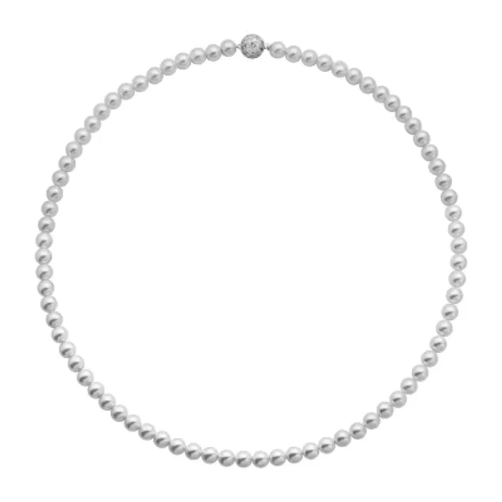 Womens Simulated White Simulated Pearl Sterling Silver Pendant Necklace