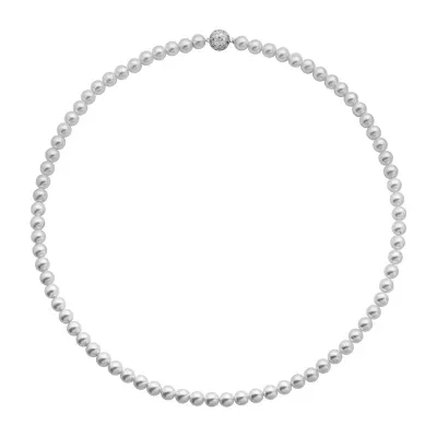 Womens Simulated White Simulated Pearl Sterling Silver Pendant Necklace