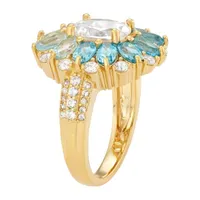 Womens Genuine Multi Color Stone 18K Gold Over Silver Cocktail Ring