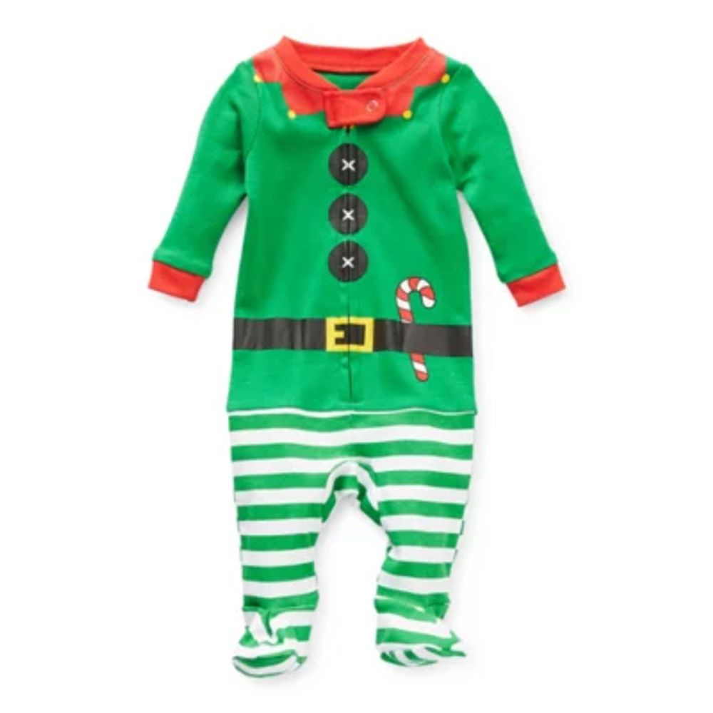 Secret Santa & Elf Family Matching Unisex Footed Pajamas Long Sleeve Crew  Neck