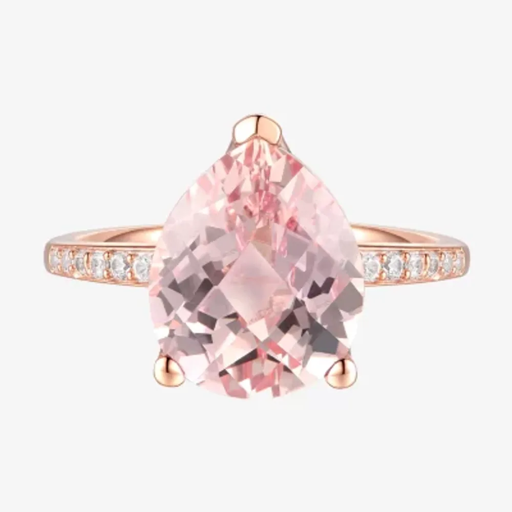 Womens Simulated Pink Morganite 10K Rose Gold Pear Cocktail Ring