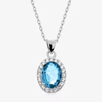 Womens Genuine Blue Topaz Sterling Silver Pendant Necklace