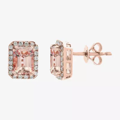 Effy 1/4 CT. T.W. Diamond & Genuine Pink Morganite 14K Rose Gold 9.6mm Stud Earrings