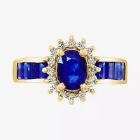 Effy Womens 1/4 CT. T.W. Diamond & Genuine Blue Sapphire 14K Gold 14K White Gold Cocktail Ring