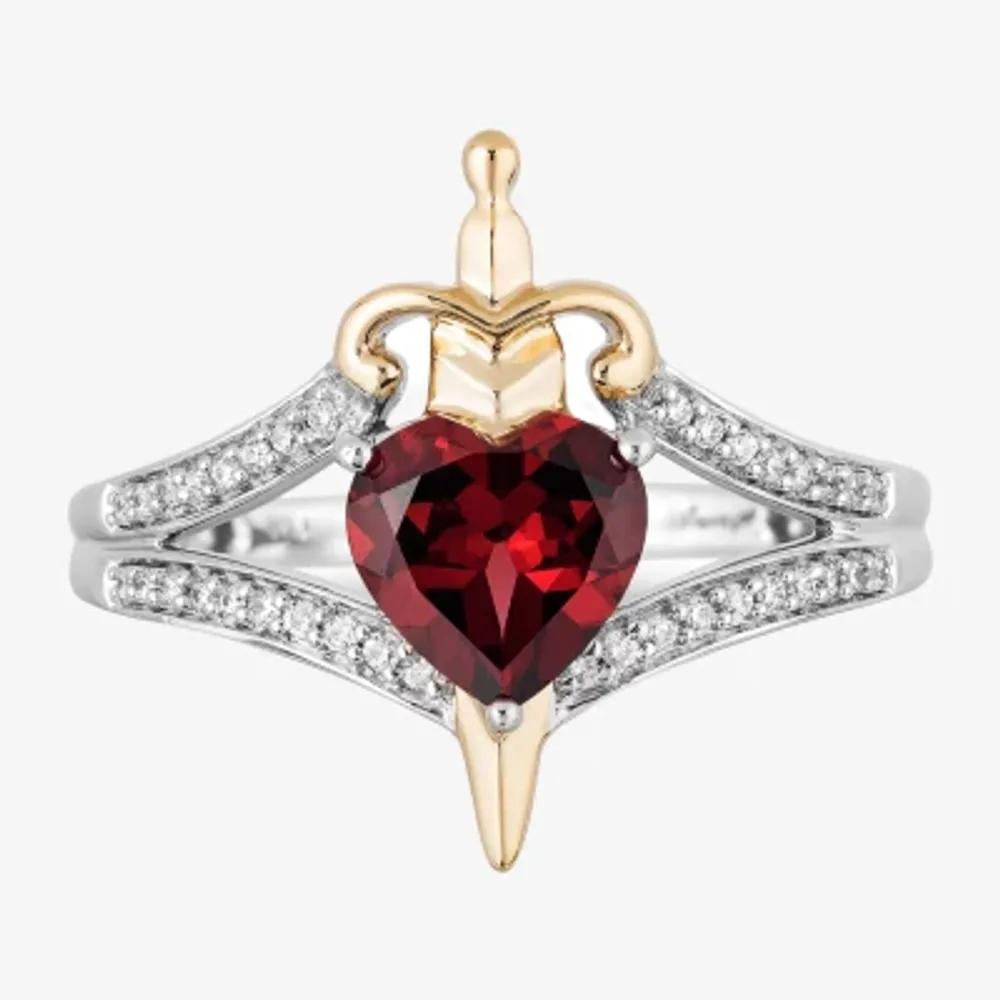 Enchanted Disney Fine Jewelry Villains Evil Queen Womens 1/10 CT. T.W. Genuine Red Garnet 10K Gold Over Silver Heart Princess Cocktail Ring