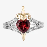 Enchanted Disney Fine Jewelry Villains Evil Queen Womens 1/10 CT. T.W. Genuine Red Garnet 10K Gold Over Silver Heart Princess Cocktail Ring