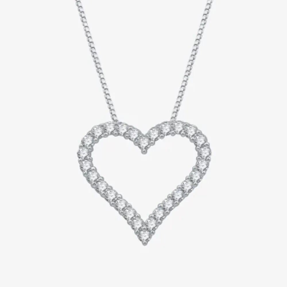 (H-I / I1) Womens 1/2 CT. T.W. Lab Grown White Diamond 10K White Gold Heart Pendant Necklace