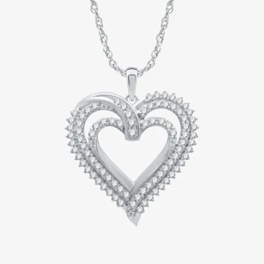 (H-I / I1) Womens 1 CT. T.W. Lab Grown Diamond Sterling Silver Heart Pendant Necklace