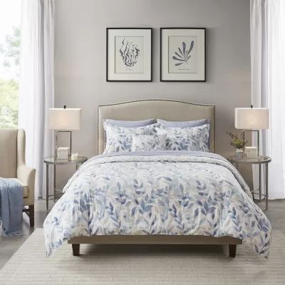 Madison Park Essentials Thelma Trees + Leaves Reversible Complete Bedding Set with Sheets