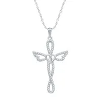 Womens 1/4 CT. T.W. Natural White Diamond Sterling Silver Cross Pendant Necklace