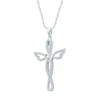 Womens 1/4 CT. T.W. Natural White Diamond Sterling Silver Cross Pendant Necklace