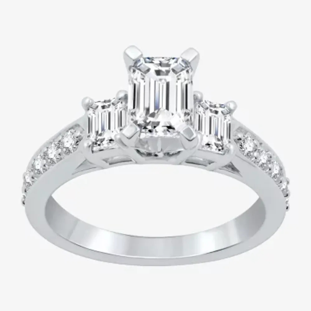 Signature By Modern Bride (H-I / Si1-Si2) Womens 2 CT. T.W. Lab Grown White Diamond 10K Gold Side Stone 3-Stone Engagement Ring