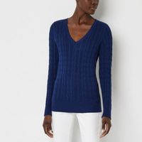 St. John's Bay Womens V Neck Long Sleeve Pullover Sweater