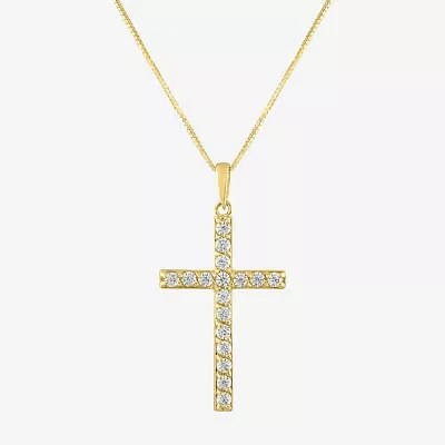 (G-H / Si2-I1) Womens 1/3 CT. T.W. Lab Grown White Diamond 10K Gold Cross Pendant Necklace