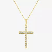 (G-H / Si2-I1) Womens 1/3 CT. T.W. Lab Grown White Diamond 10K Gold Cross Pendant Necklace