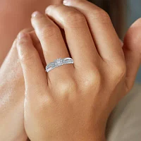 (G-H / Si2-I1) Womens 1/10 CT. T.W. Lab Grown Diamond Sterling Silver Infinity Round Side Stone Cocktail Ring