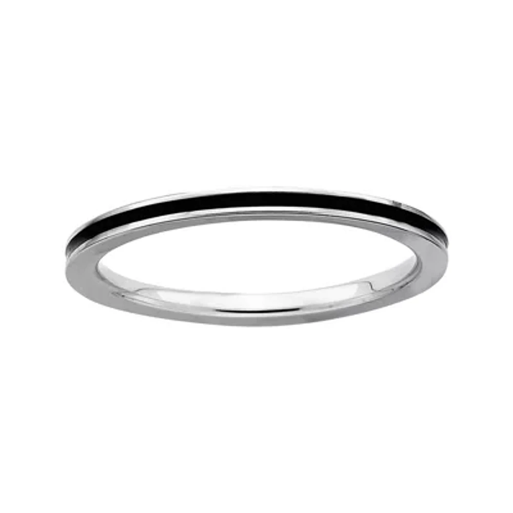 Personally Stackable Sterling Silver Black Enamel Ring
