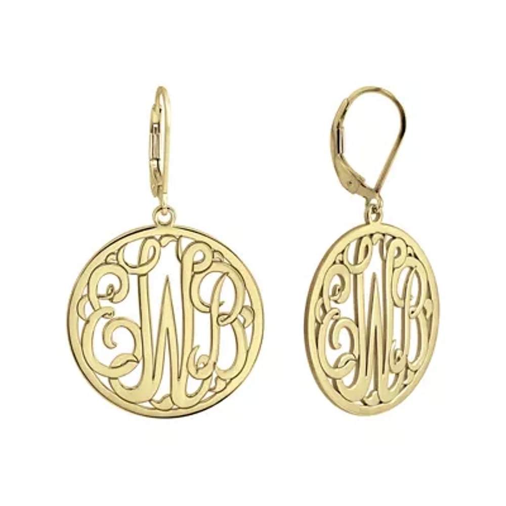 Personalized 14K Gold Over Sterling Silver Monogram Drop Earrings