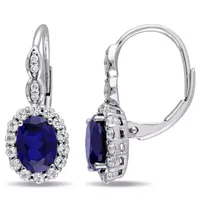 Diamond Accent Lab Created Blue Sapphire 14K Gold Oval Drop Earrings