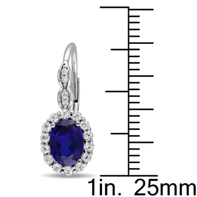 Diamond Accent Lab Created Blue Sapphire 14K Gold Oval Drop Earrings
