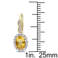 Diamond Accent Genuine Yellow Citrine 14K Gold Drop Earrings