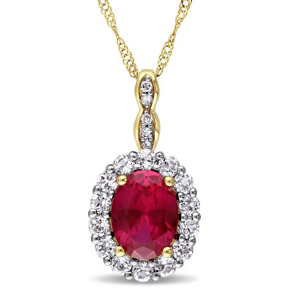 Womens Lab-Created Red Ruby and Diamond Accent Pendant Necklace in 14K Gold