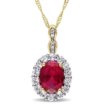 Womens Lab-Created Red Ruby and Diamond Accent Pendant Necklace in 14K Gold