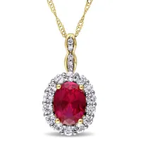 Womens Lab-Created Red Ruby and Diamond Accent Pendant Necklace in 14K Gold