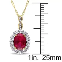 Womens Lab-Created Red Ruby and Diamond Accent Pendant Necklace in 14K Gold