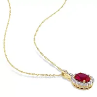 Womens Lab-Created Red Ruby and Diamond Accent Pendant Necklace in 14K Gold