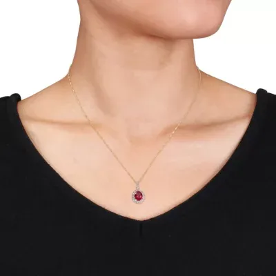 Womens Lab-Created Red Ruby and Diamond Accent Pendant Necklace in 14K Gold