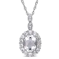 Womens Diamond Accent Genuine White Topaz 14K Gold Pendant Necklace