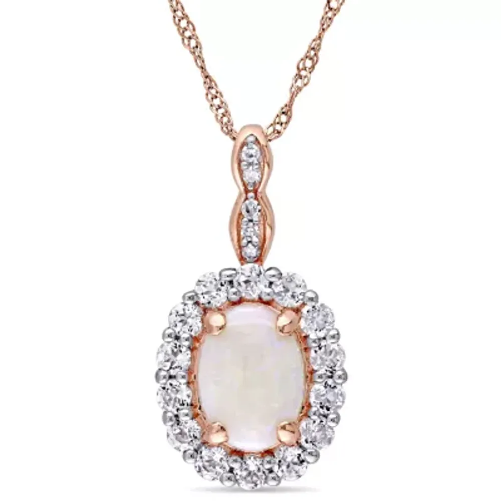 Womens Diamond Accent Genuine White Opal 14K Gold 17 Inch Pendant Necklace