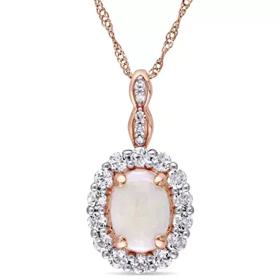 Womens Diamond Accent Genuine White Opal 14K Gold 17 Inch Pendant Necklace