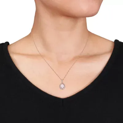 Womens Diamond Accent Genuine White Opal 14K Gold Pendant Necklace