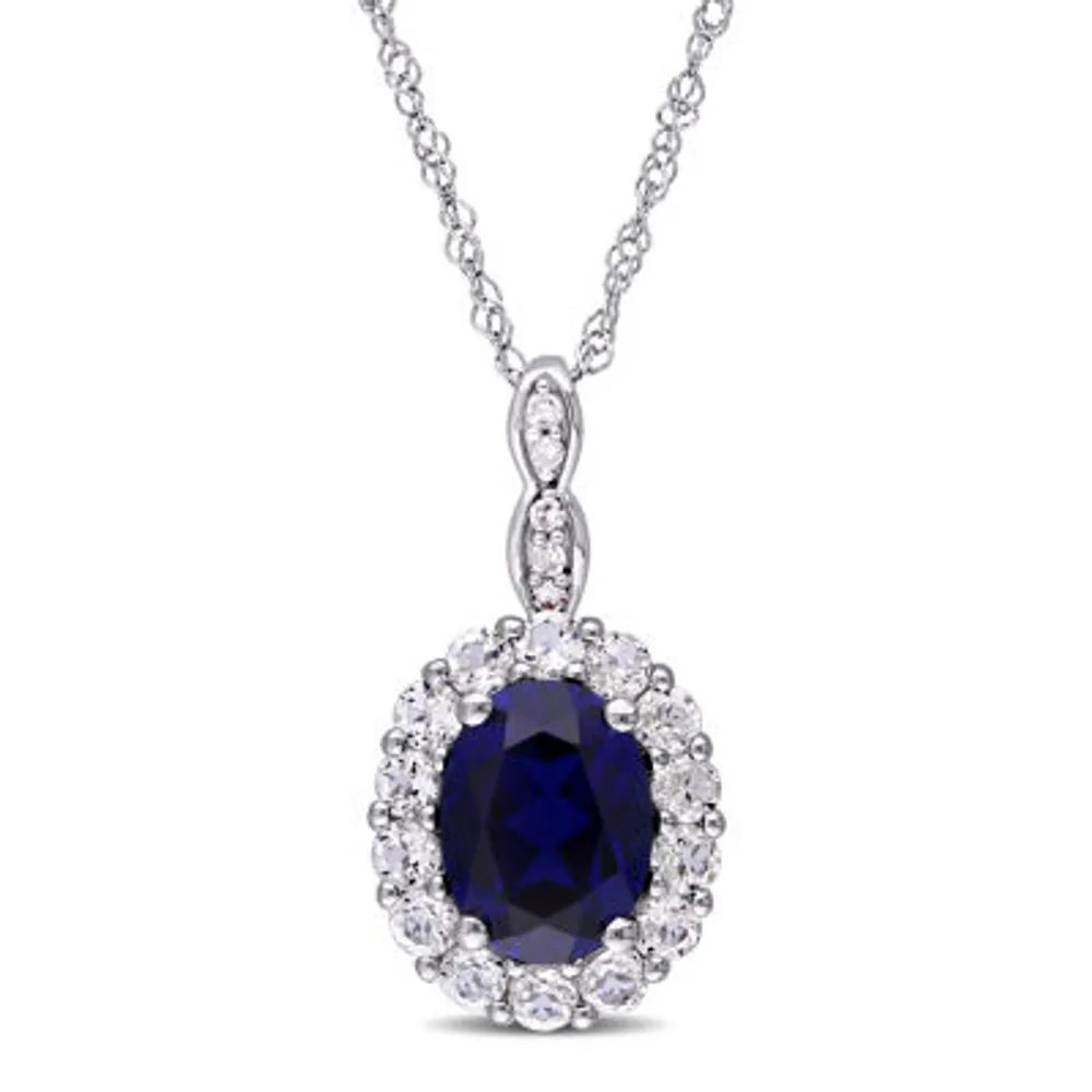 Womens Diamond Accent Lab Created Blue Sapphire 14K Gold Pendant Necklaces