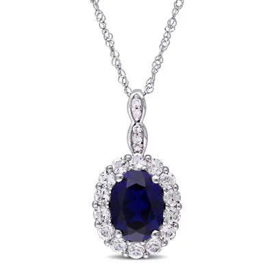 Womens Diamond Accent Lab Created Blue Sapphire 14K Gold Pendant Necklaces