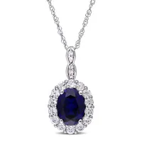 Womens Diamond Accent Lab Created Blue Sapphire 14K Gold Pendant Necklace