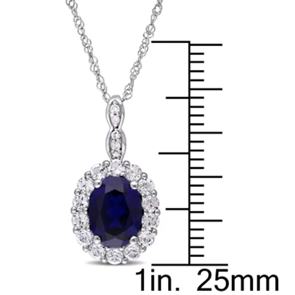 Womens Diamond Accent Lab Created Blue Sapphire 14K Gold Pendant Necklace