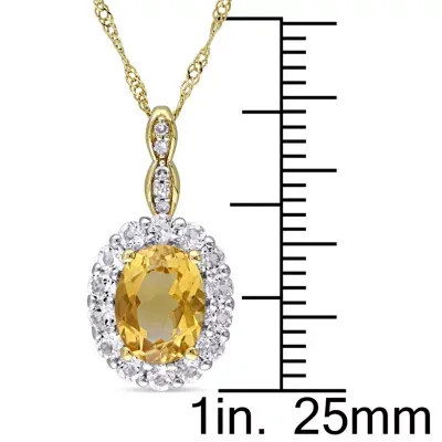 Womens Diamond Accent Genuine Yellow Citrine 14K Gold Pendant Necklace