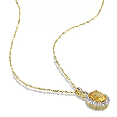 Womens Diamond Accent Genuine Yellow Citrine 14K Gold 17 Inch Pendant Necklace