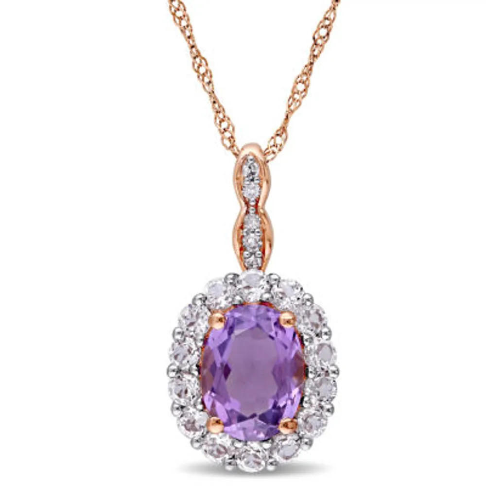 Womens Diamond Accent Genuine Purple Amethyst 14K Gold Pendant Necklace
