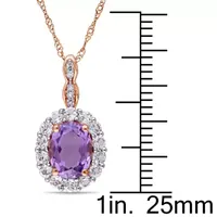 Womens Diamond Accent Genuine Purple Amethyst 14K Gold Pendant Necklace