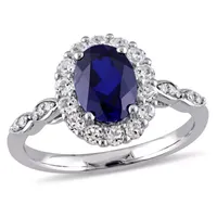 Womens Diamond Accent Lab Created Blue Sapphire 14K Gold Oval Cocktail Ring