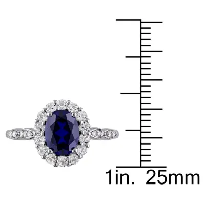 Womens Diamond Accent Lab Created Blue Sapphire 14K Gold Oval Cocktail Ring