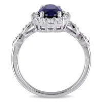 Womens Diamond Accent Lab Created Blue Sapphire 14K Gold Oval Cocktail Ring