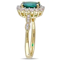 Womens Diamond Accent Lab Created Emerald 14K Gold Cocktail Ring