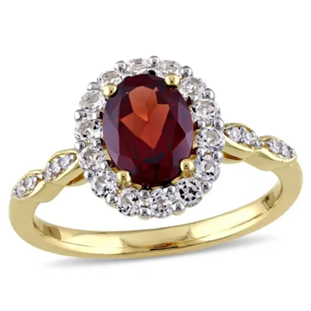 Womens Diamond Accent Genuine Red Garnet 14K Gold Halo Cocktail Ring