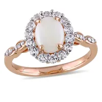 Womens Diamond Accent Genuine White Opal 14K Gold Cocktail Ring