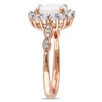 Womens Diamond Accent Genuine White Opal 14K Gold Cocktail Ring